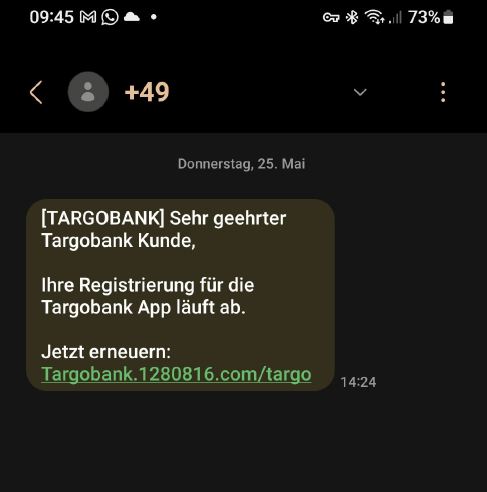 Screenshot der Phishing-SMS