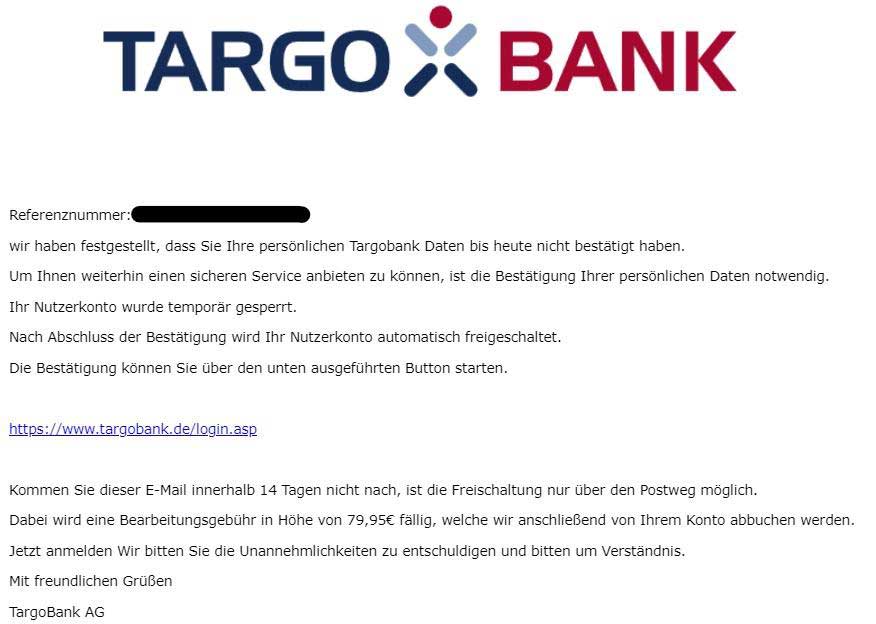 Screenshot der Phishing-e-mail