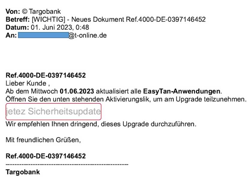 Screenshot der Phishing-e-mail