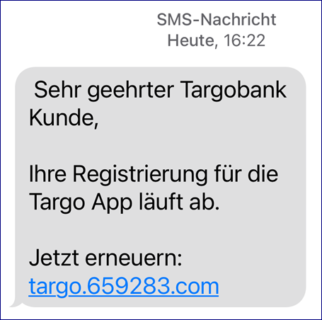 Screenshot der Phising-SMS