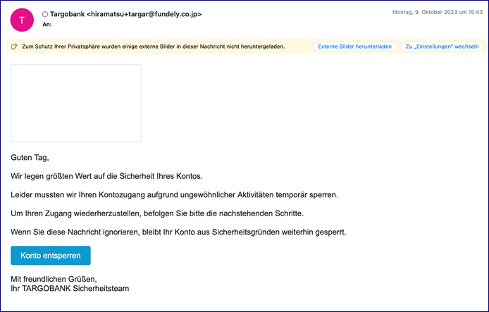 Screenshot der Phising-E-Mail