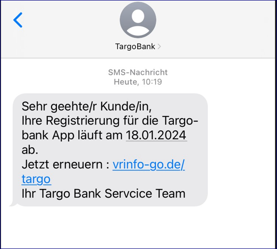 Screenshot der Phising-E-SMS