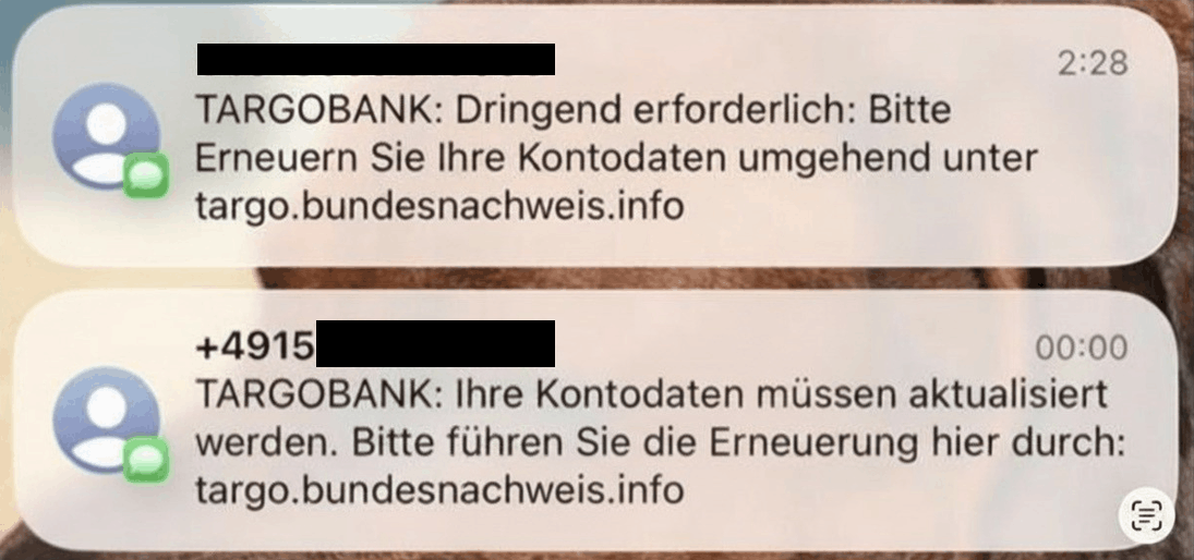 Phishing-SMS - Aktualisierung der Kundendaten